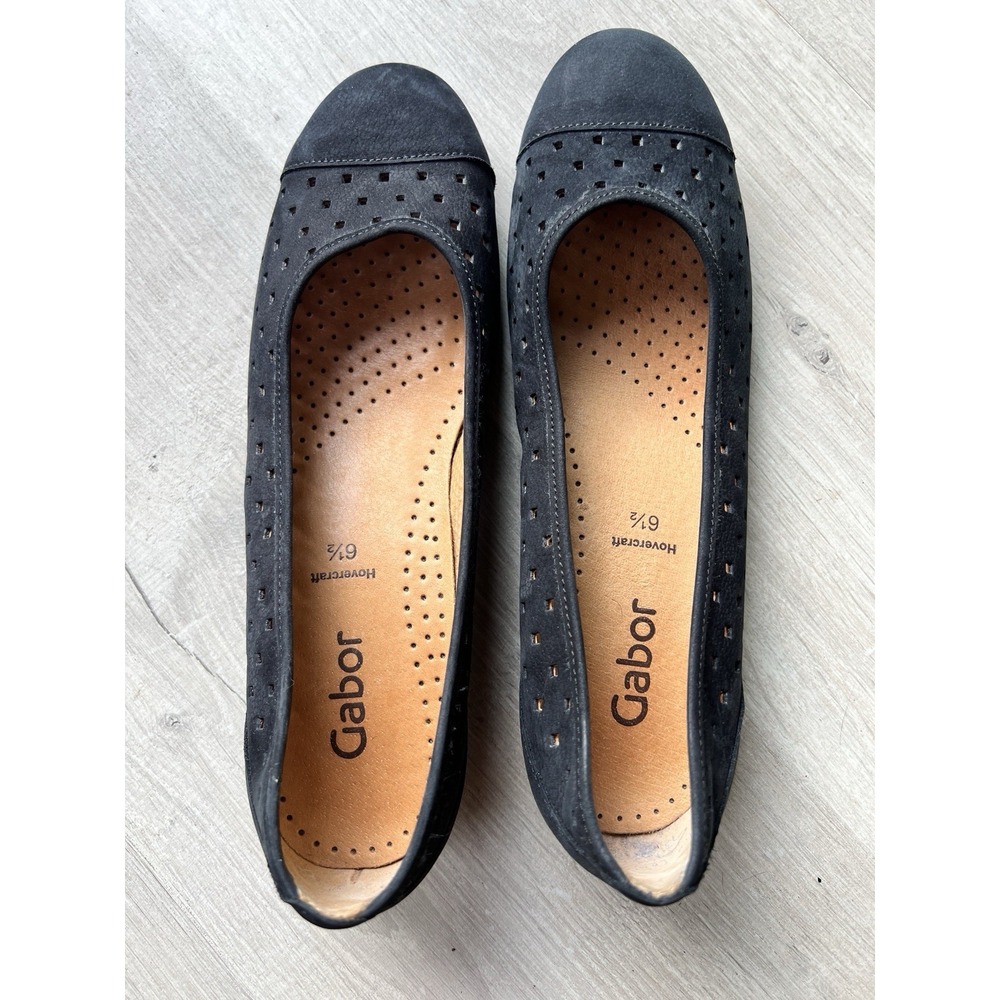 Gabor Hovercraft Flats Womens Black Perforated Suede Slip On Size 6.5